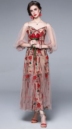 Say Hello To Them: 1,000+ New Designs Launch Every Week Embroidery Flower Dress, Bohemian Embroidery, Sleeve Stitching, Floral Mesh Dress, Maxi Vestidos, Organza Embroidery, Summer Elegant, Lady Dress, Stylish Clothes For Women