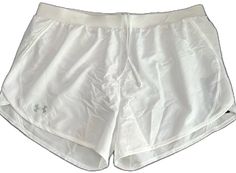 Under Armour Casual White Shorts, Under Armour White Casual Shorts, Casual White Under Armour Shorts, Sporty White Under Armour Shorts, White Stretch Activewear By Under Armour, White Bottoms With Built-in Shorts For Running, White Running Bottoms With Built-in Shorts, White Sporty Shorts By Under Armour, White Stretch Under Armour Activewear