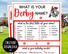 a horse racing game with the words what is your derby name? and an image of a jockey riding a horse