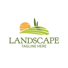 landscape logo design with green hills and sun in the background, suitable for use on many businesses