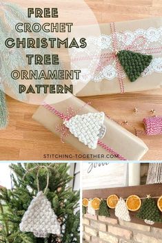 free crochet christmas tree ornament pattern with oranges and pine cones