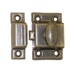 an antique brass plated cabinet door latch