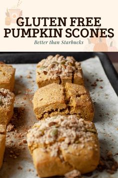 gluten free pumpkin scones on a baking sheet with the title text overlay