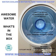 an advertisement for a water cooler with the words awesome water written in blue on it