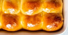 a casserole dish filled with baked bread