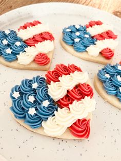 patriotic heart shaped cookies on a white plate