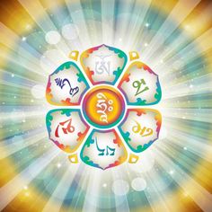 the seven chakras are arranged in a circle on a colorful background with rays