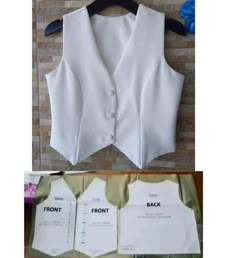 the back and front of a white vest