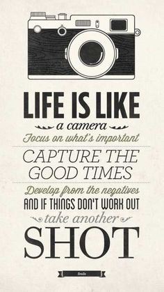 an image of a camera with the caption'life is like a camera capture the good times and if things don't worth out, take another shot