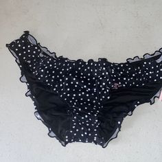 Brand New With Tags And Panty Liner Chic Polka Dot Bottoms With Ruffles, Victoria's Secret Black Summer Bottoms, Neon Bikinis, Ruffle Swimsuit, Victoria Secret Swim, Cheeky Bikinis, Swim Bottoms, Victoria's Secret