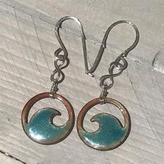 Transparent Seagreen Copper enamel wave eternity earrings – Seaside Harmony Jewelry Green Ocean-inspired Nickel-free Jewelry, Wavy Sterling Silver Beach Jewelry, Green Ocean-inspired Sterling Silver Jewelry, Ocean-inspired Sterling Silver Jewelry With Ear Wire, Beachy Girl, Eternity Symbol, Patina Jewelry, Wave Earrings, Bling Things