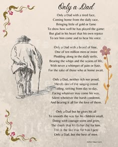 a poem written in ink with an image of a man standing next to a flower