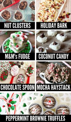 different types of christmas cookies and desserts with text overlay that reads, holiday treats for