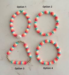 Clay Bracelet Ideas Beach, Cute Clay Bead Bracelet Ideas Summer, Clay Bead Bracelet Ideas Summer Beach, Bracket Ideas Clay Beads, Beach Clay Bead Bracelets, Clay Bracelets Ideas, Beaded Bracelets Clay, Easy Bracelet Patterns