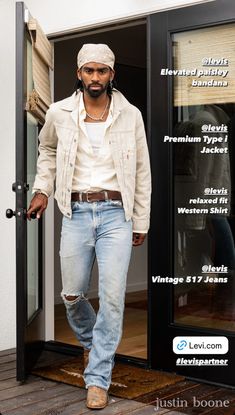 Lucky Daye Fashion, Muscle Shirt Outfit Men, Winter Cowboy Outfit, Nashville Outfits Men, Western Outfits Mens Cowboy, Modern Western Men’s Fashion, All Denim Outfit Men, Dressy Cowboy Outfits Men, Cowboy Boots Outfit Mens