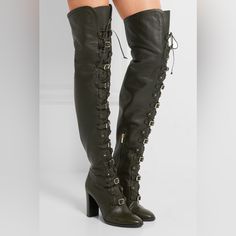 Jimmy Choo Maloy Leather Over-The-Knee Boots Nwot - No Box - Never Worn Elegant Leather Lace-up Knee-high Boots, Elegant Lace-up Leather Knee-high Boots, Jimmy Choo Boots, Leather Over The Knee Boots, Jimmy Choo Heels, Tall Leather Boots, Chunky High Heels, Buckle Boots, Jimmy Choo Shoes