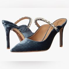 Purchased For An Event, But Ended Up Not Wearing Them Elegant Rhinestone Slip-on Heels, Elegant Embellished Slip-on Heels, Blue Velvet Heels, Bridesmaids Heels, Cheetah Heels, Bow High Heels, Sam Edelman Heels, Tie Up Heels, Mesh Heels