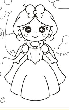 a coloring page with a girl in a dress