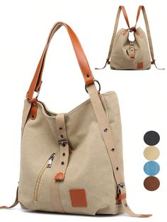 Specifications: 
Material: Canvas+ Polyester Cotton Lining
Size: Approx. 12.60" x 4.33" x 13.78"(32cm x 11cm x 35cm)
Optional Color: As Pictures Shown
Closure Type: Buckle
Care Instructions: Hand Wash only
 

Features:
[Classic Durability]Made of durable canvas cloth, this handbag ensures reliability and longevity.The longer you use it, the softer the canvas will become.

[Large Capacity & Lightweight]With its generous size and weightless, this bag provides hassle-free storage for all your essen Versatile Canvas Satchel With Zipper, Beige Tote Backpack With Large Capacity, Beige Large Capacity Tote Backpack, Multifunctional Bags For School, Multifunctional Shoulder Bag For Everyday Use, Multifunctional Large Capacity Crossbody Backpack, Large Capacity Double Handle Backpack For Daily Use, Daily Use Large Capacity Backpack With Double Handle, Multifunctional Large Capacity Backpack