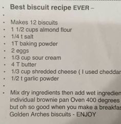 a recipe for making bread is shown on a piece of paper