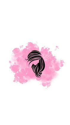 the silhouette of a woman's head with long hair and pink paint splattered on