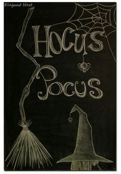 a chalk board with the words hocps poss written on it and a witch's hat