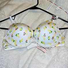 Brand New Adorable Lemons And Black And White Polka Dot Pattern, Push Up Bra Size 36b Never Worn New With Tags Summer Yellow Bra With Comfort Fit, Yellow Summer Bra, Summer Yellow Bra, Yellow Fitted Bra For Spring, Fitted Yellow Bra For Summer, Fitted Yellow Bra For Spring, Spring Victoria's Secret Padded Bra, Victoria's Secret Spring Stretch Bra, Victoria's Secret Padded Bra For Spring