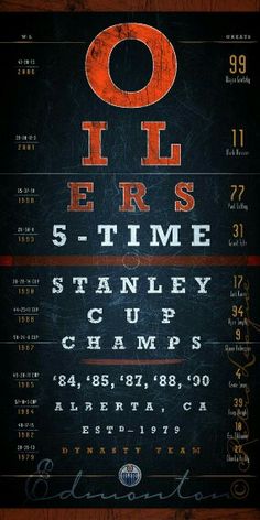 an orange and black poster with the names of different sports teams on it's side