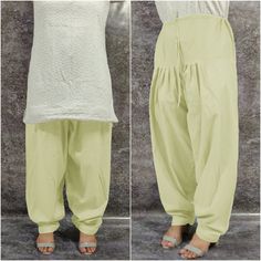 "Cream Women's Cotton Salwar Punjabi Patiala Pantaloons Pants  ⍟ FOR MORE COLOURS : https://etsy.me/309zY65  ● ● ● ● Features & Measure (Approx)● ● ● ●  ●Size : Select Your Size ●Length : 40\" inches   ( contact us for alternation)  ●Color : Cream  ●Style : Indian Punjabi Patiala Pants  ●Fabric : 100% Pure Cotton ●Condition : Brand New ●Quantity : 1 Patiala Pant ● ● ● ● SIZE CHART● ● ● ●  S - 23\" to 26\" US letter M - 27\" to 30\" US letter L - 31\" to 35\" US letter XL - 36\" to 39\" US letter Fitted Cotton Harem Pants, Green Ankle-length Harem Pants, Bollywood Style Harem Bottoms For Festivals, Traditional Fitted Harem Pants, Non-stretch Ankle-length Green Pants, Fitted Green Ankle-length Bottoms, Fitted Bollywood Bottoms For Navratri, Cotton Festival Bottoms, Festive Cotton Harem Bottoms