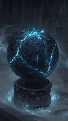 an artistic rendering of a glowing ball on top of a pedestal