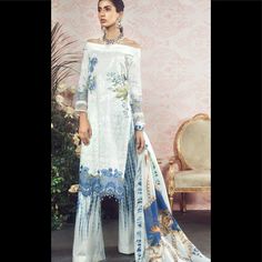 Pakistani Dress Brand New Size Medium Full Embroidery Shirt And Printed Trouser And Printed Silk Dupatta 3 Piece Dress Measurements Bust Size 20 Shirt Length 37 Trouser Length 37 Pakistani Designer Suits, Maria B, Lawn Suits, Net Dupatta, Pakistani Suits, Pakistani Designers, 3 Piece Suits, Pakistani Outfits, Uk Fashion