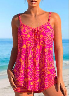 Color:Rose Red;Size:1X;Size:2X;Size:3X;Bra Style:Padded;Support:Wire Free;Pad Style:Removable;Strap Style:Adjustable;Package Contents:1 X Top , 1 X Shorts;Occasion:Sport; Pink Graffiti, Pink Tankini, Modest Tankini, Beach Bridesmaid Dresses, Plus Size Tankini, Trendy Swimsuits, Boutique Style Outfits, Printed Tankini, Plaid Outfits