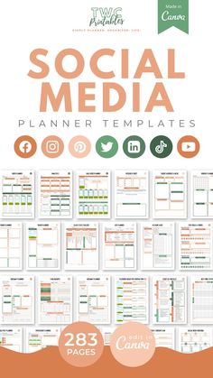 social media planner templates with orange and green colors