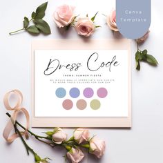 a card that says dress code on it next to flowers