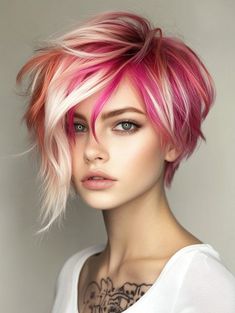 Lowlights Hair Color, Pink Pixie Cut, Lowlights Hair, Bold Hair Color, Short Hair Color, Hair Colours, Hair Color And Cut, Short Hair Haircuts