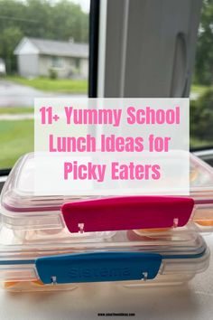 lunch boxes with the words 11 yummy school lunch ideas for picky eaters