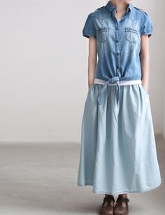 cute Casual Linen Maxi Dress For Spring, Summer Daywear Maxi Dress With Pockets, Casual Short Sleeve Midi Dress For Day Out, Casual Long Skirt Maxi Dress For Spring, Spring Vacation Short Sleeve Maxi Dress, Blue Short Sleeve Maxi Dress For Summer, Casual Cotton Short Sleeve Dress For Spring, Casual Linen Maxi Dress, Casual Relaxed Fit Maxi Dress For Summer