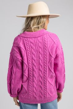 Corley Cable Sweater, Hot Pink - New Arrivals - The Blue Door Boutique Pink Sweaters, Hot Sweater, Blue Door, Cable Sweater, Wear Pink, Pink Sweater, Boutique Clothing, Cute Dresses, Hot Pink