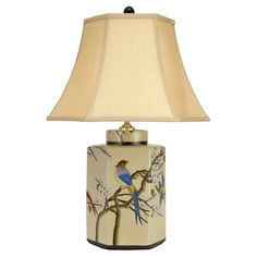 a lamp that has a bird on it