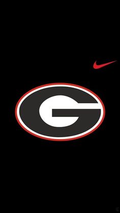 the logo for the university of georgia football team is shown in black and red colors