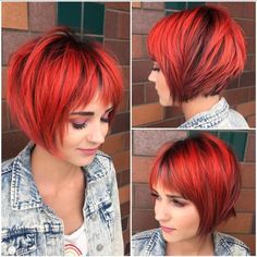 Bob With Fringe Bangs, Lady Bob, Kort Bob, Curly Pixie Hairstyles, Square Face Hairstyles, Bob Hairstyles For Thick, Medium Layered Hair, Bright Red Hair, Short Bangs