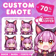 an ad for the animated game, custom emotee with different expressions and hair styles