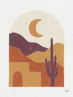 an image of a desert scene with cactus and moon