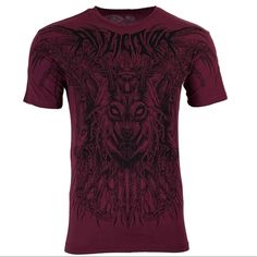 Affliction Men's T-Shirt Primal Instinct Skull Biker S-3xl Nwt Brand: Affliction Color: Sangria Style: Primal Instinct / A25040 Sang Detail: Crew Neck Shirt, Printed In Front & Back, Design In Usa, Country Of Manufacture: Usa Wolf Design Short Sleeve Tops For Streetwear, Short Sleeve Wolf Design Tops For Streetwear, Short Sleeve Tops With Wolf Design For Streetwear, Wolf Design Graphic Tee For Streetwear, Streetwear Graphic Tee With Wolf Design, Graphic Tee With Wolf Design For Streetwear, Tactical T Shirts, Affliction Shirts, Usa Country