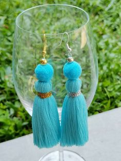 Tassel earrings in a variety of colors make a great gift! a perfect statement earring for those with sensitive ears! Weight: 0.08 ounce each Droplength: 4 Inches from the top of the earwire. These are handmade products. Made from threads and breads. lightweight. Colors may vary slightly due to screen settings. Diy Yarn Earrings, Yarn Earrings, Blue Tassel Earrings, Diy Yarn, Tassel Earring, Fabric Earrings, Blue Tassel, Tassel Jewelry, Statement Earring