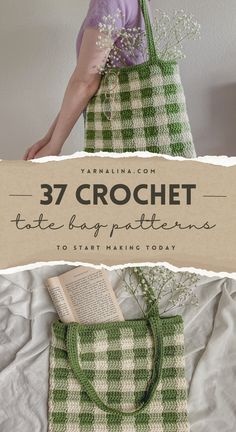 a crochet tote bag pattern with text overlay