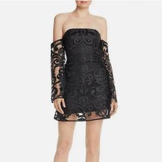 Nwt Finders Keepers Womens Alchemy Lace Off-The-Shoulder Party Dress Color: Black Strapless Dress Black, Red Floral Print Dress, Illusion Sleeves, Ls Dress, Bird Dress, Revolve Dresses, Finders Keepers, Rust Dress, Flare Mini Dress