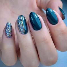 Teal Nails, Plain Nails, Manicure Nail Designs, Simple Gel Nails, Nail Candy, Nail Designs Glitter, Elegant Nails