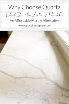 a marble counter top with the words, why choose quartz?