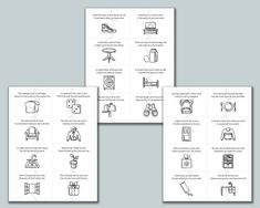 four cards showing different types of furniture